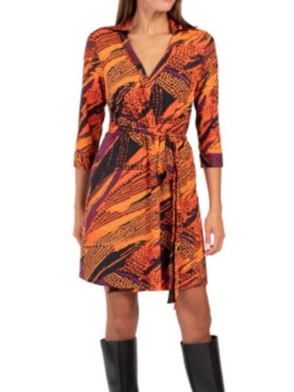 Flora Bea Nyc Mini Dress Wrap Front Orange Milo Size Large 70s Retro Vibes NWT